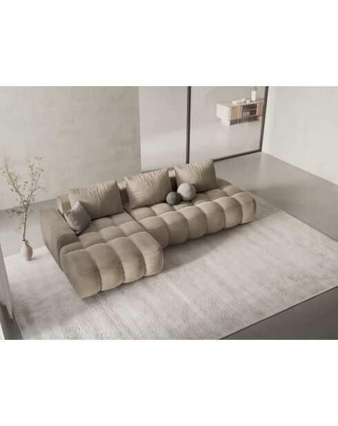 Wandelbares rechtes Ecksofa aus Samt mit 3-Sitzer-Stauraum, hellbeige — 275 x 142 x 84 cm