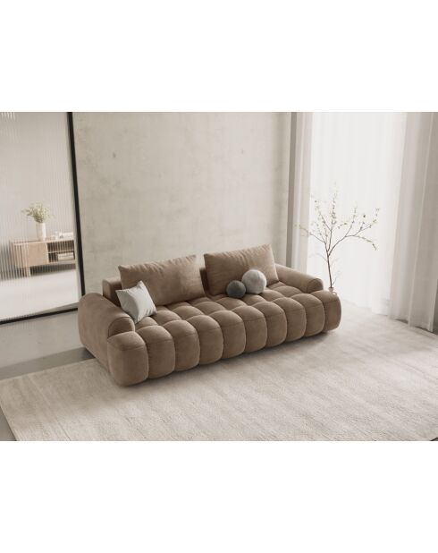 Ausziehbares Samtsofa mit 4-Sitzer-Aufbewahrungsbox dunkelbeige - 250x100x84 cm