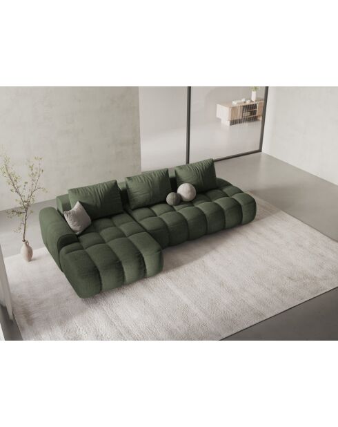 Divano angolare destro trasformabile con contenitore 3 posti verde oliva scuro - 275x142x84 cm