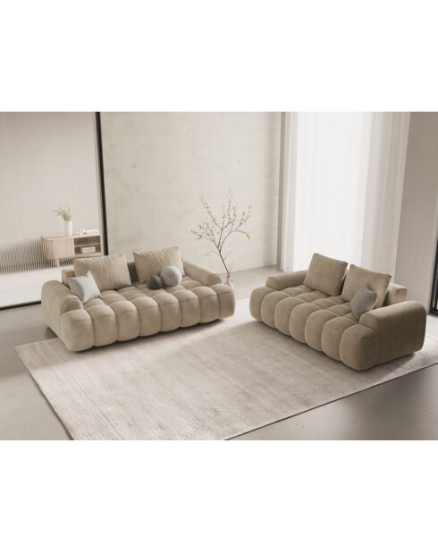 Lichtbeige fluwelen 2-zitsbank - 175x100x84 cm