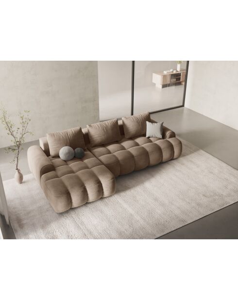 Omvormbare fluwelen hoekbank met 3-zits opbergbox donkerbeige - 275x142x84 cm