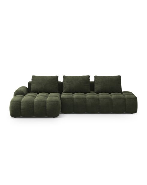 Omvormbare fluwelen hoekbank met groene 3-zits opbergbox - 275x142x84 cm