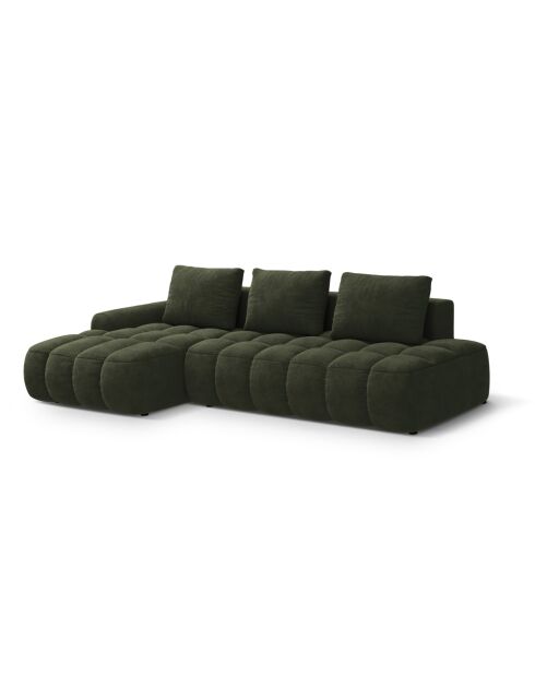 Omvormbare fluwelen hoekbank met groene 3-zits opbergbox - 275x142x84 cm