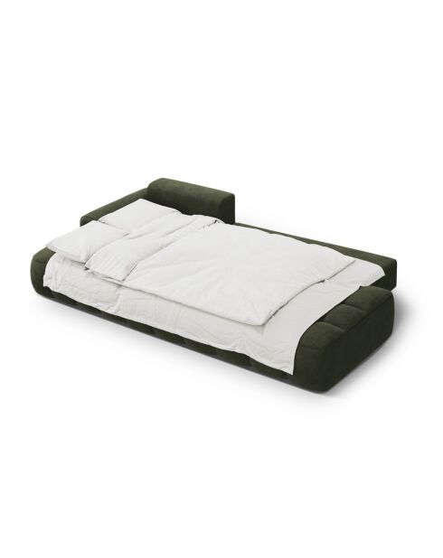 Omvormbare fluwelen hoekbank met groene 3-zits opbergbox - 275x142x84 cm