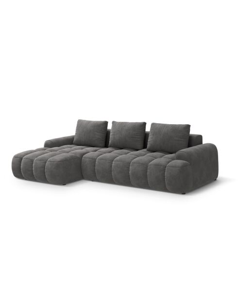 Wandelbares linkes Ecksofa aus Samt mit Stauraum für 3 Sitze, grau - 275x142x84 cm