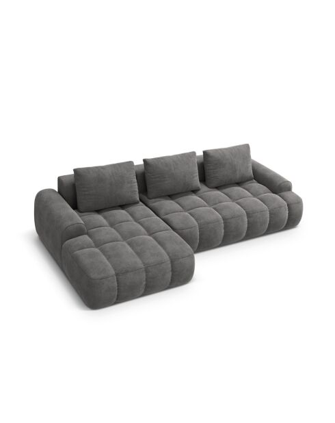 Wandelbares linkes Ecksofa aus Samt mit Stauraum für 3 Sitze, grau - 275x142x84 cm