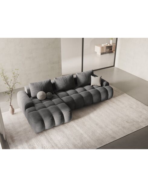 Wandelbares linkes Ecksofa aus Samt mit Stauraum für 3 Sitze, grau - 275x142x84 cm