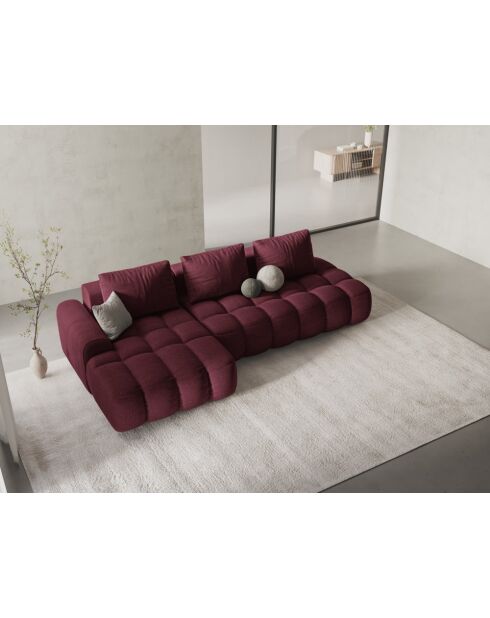Canapé d'angle droit convertible avec coffre de rangement 3 places bordeaux - 275x142x84 cm