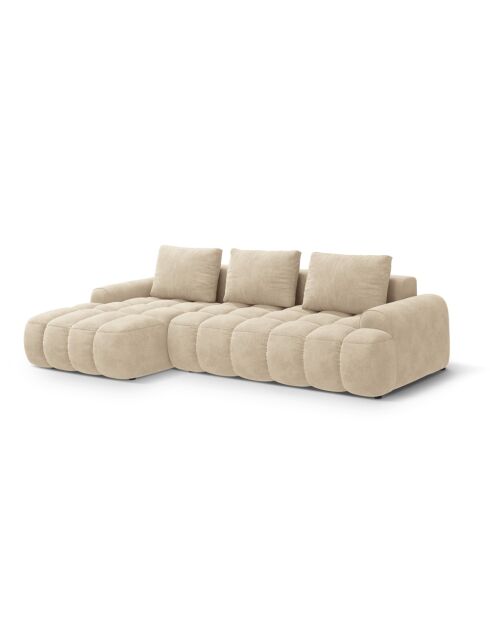 Omvormbare fluwelen hoekbank met 3-zits opbergbox lichtbeige - 275x142x84 cm