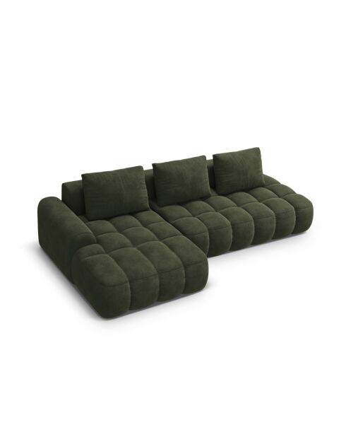 Divano angolare sinistro trasformabile in velluto con contenitore verde a 3 posti - 275x142x84 cm