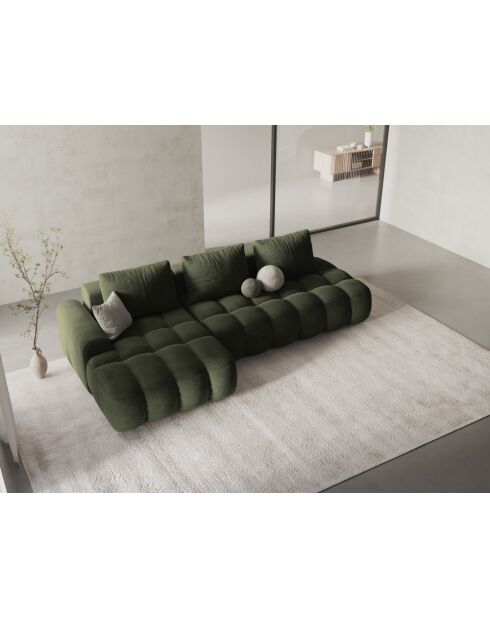 Divano angolare sinistro trasformabile in velluto con contenitore verde a 3 posti - 275x142x84 cm