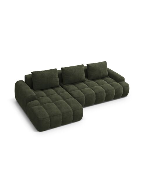 Omvormbare fluwelen hoekbank met groene 3-zits opbergbox - 275x142x84 cm