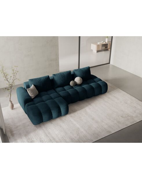 Wandelbares linkes Ecksofa aus Samt mit Stauraum für 3 Sitze, dunkelblau — 275 x 142 x 84 cm