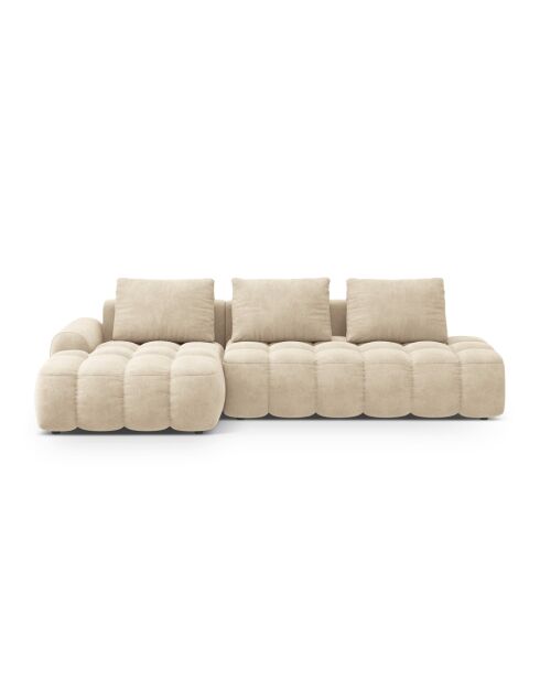 Wandelbares linkes Ecksofa aus Samt mit 3-Sitzer-Stauraum, hellbeige — 275 x 142 x 84 cm