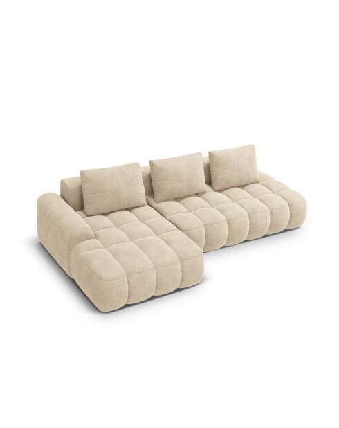 Wandelbares linkes Ecksofa aus Samt mit 3-Sitzer-Stauraum, hellbeige — 275 x 142 x 84 cm