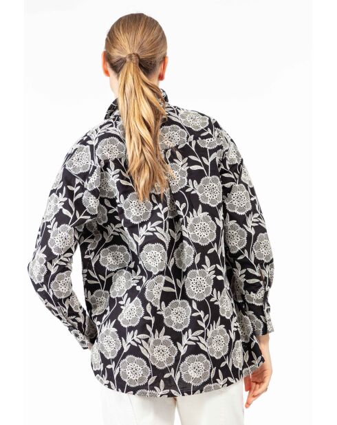 Lyse zwart/beige katoenen blouse