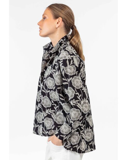 Lyse zwart/beige katoenen blouse