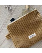 Beigefarbene Schminktasche aus Kord - 20x15 cm