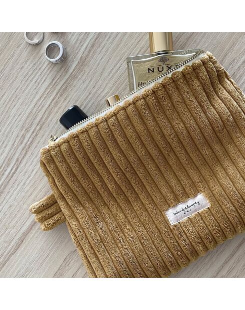 Beigefarbene Schminktasche aus Kord - 20x15 cm