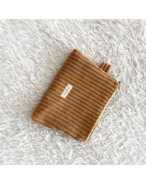 Beigefarbene Schminktasche aus Kord - 20x15 cm