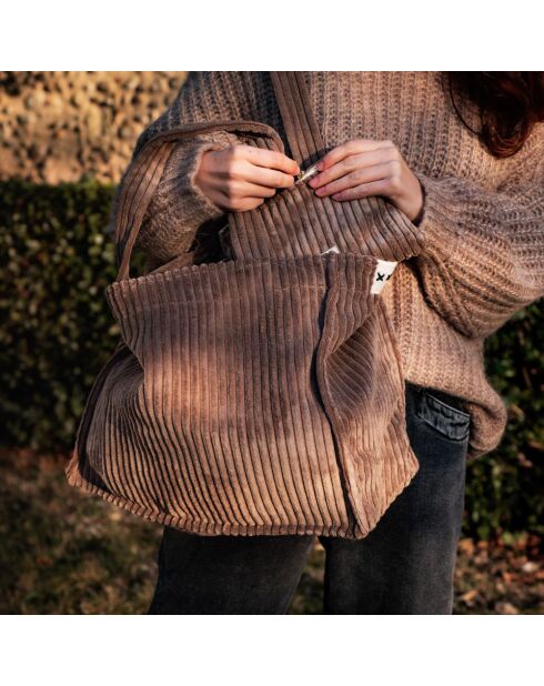 Mocca corduroy make-uptasje - 20x15 cm