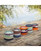 Candela profumata della durata di circa 40 ore con rivestimento in cotone blu - H8 — ø 9 cm