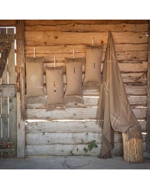 Leinenplaid mit Mokka-Indianermuster - 130x230 cm