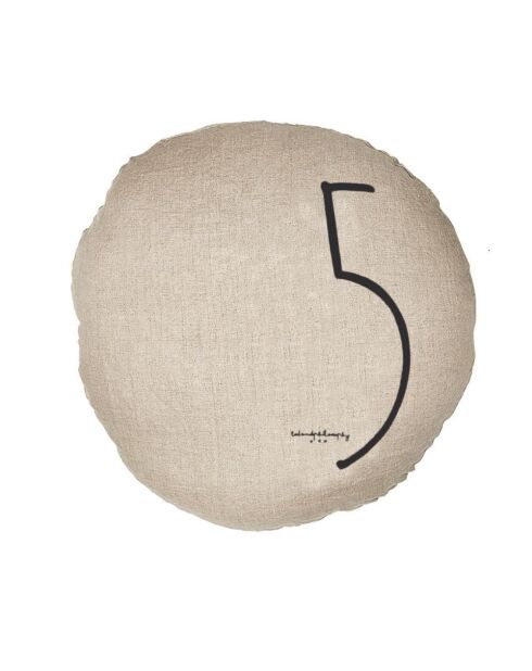 Rond linnen kussen met natuurlijke zeefdruk - 63 cm