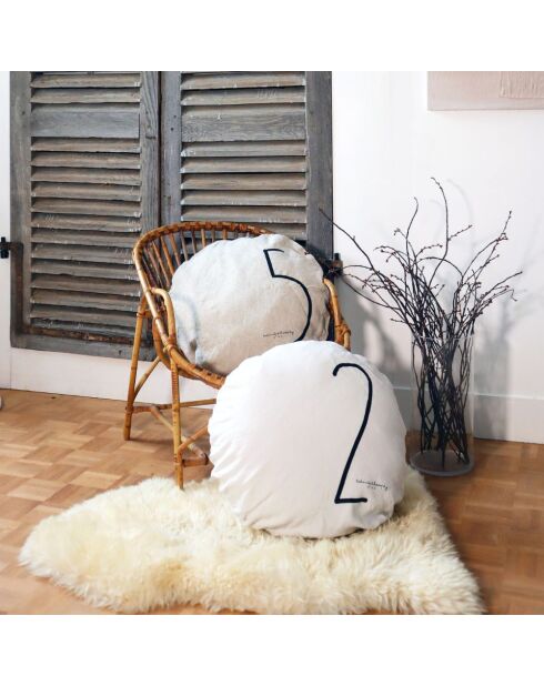 Rond linnen kussen met natuurlijke zeefdruk - 63 cm