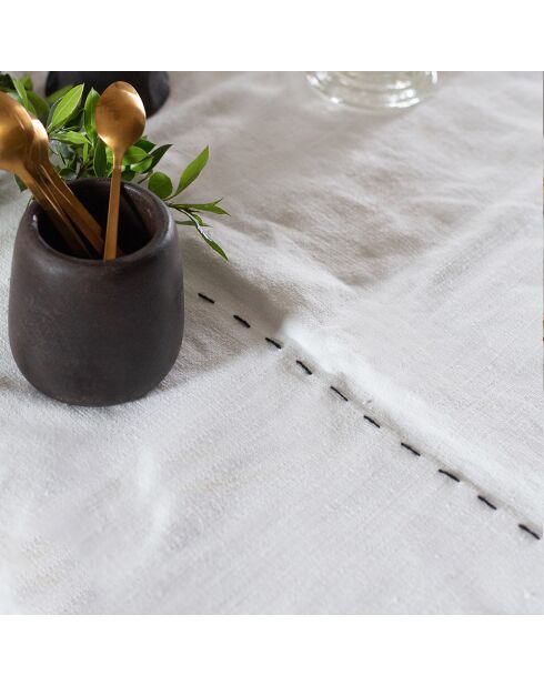 Leinentischdecke mit kontrastierenden weißen Nähten - 300x200 cm