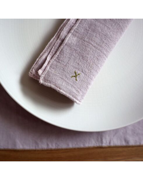 Lot de 2 serviettes de table en lin à surpiqûres contrastées violettes - 45x45 cm