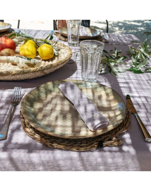 Lot de 2 serviettes de table en lin à surpiqûres contrastées violettes - 45x45 cm