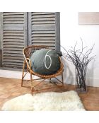 Grünes rundes Leinenkissen mit Siebdruck, 63 cm