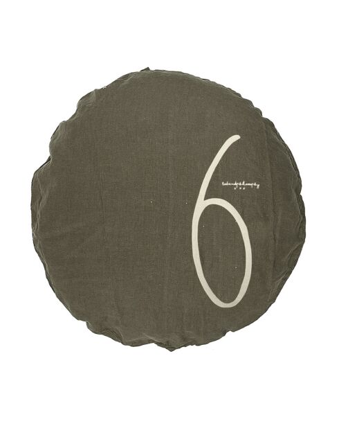 Grünes rundes Leinenkissen mit Siebdruck, 63 cm