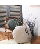 Grünes rundes Leinenkissen mit Siebdruck, 63 cm