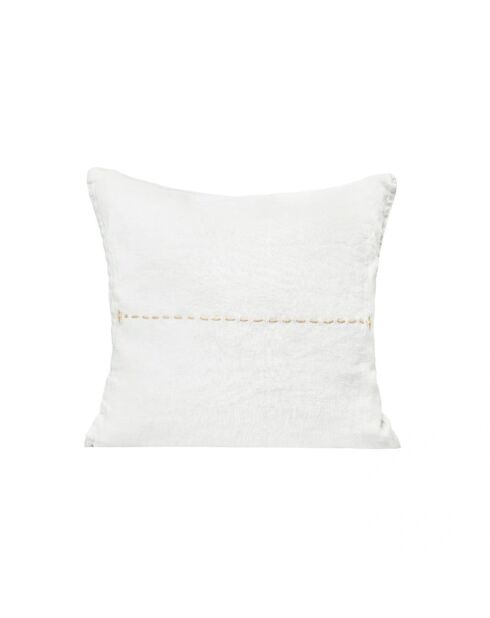 Besticktes weißes Leinenkissen - 35x35 cm