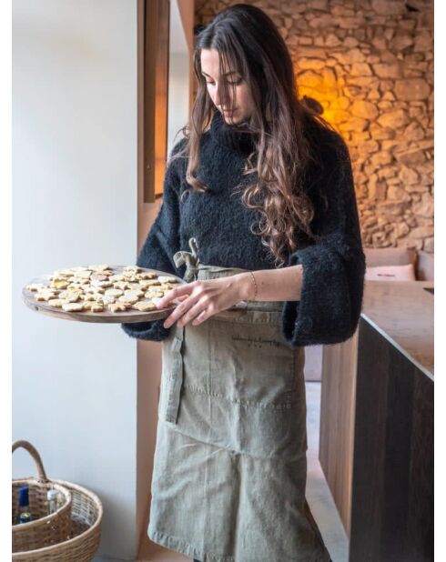 Delantal de cocina de lino lavado color caqui - 95x70 cm