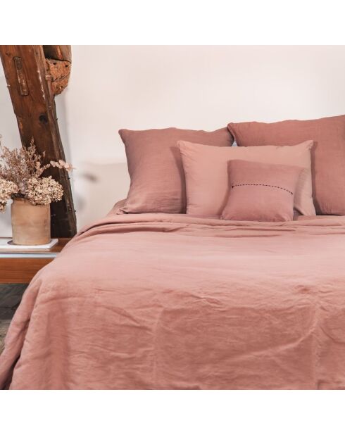 Funda nórdica de lino y algodón rosa - 260x240 cm