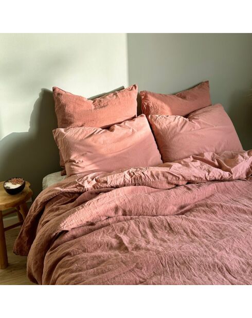 Funda nórdica de lino y algodón rosa - 260x240 cm