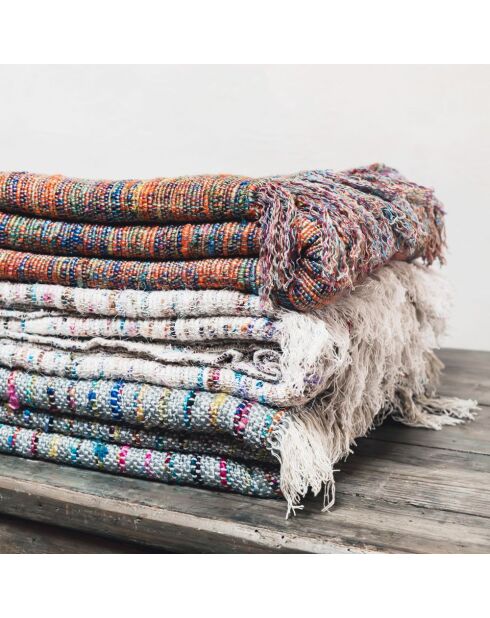 Handgeweven plaid in kokosnoot - 140x220 cm