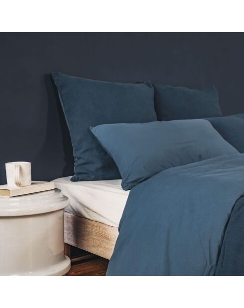 Federa blu in lino e cotone - 65x65 cm