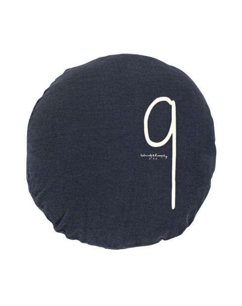 Rundes Leinenkissen, schwarz, Siebdruck, 63 cm