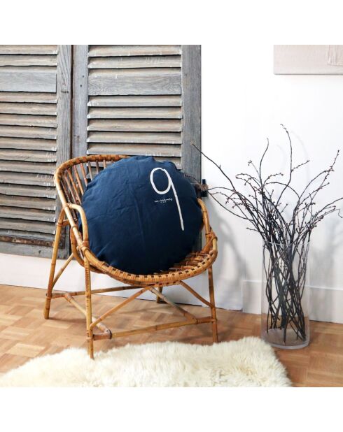 Rundes Leinenkissen, schwarz, Siebdruck, 63 cm