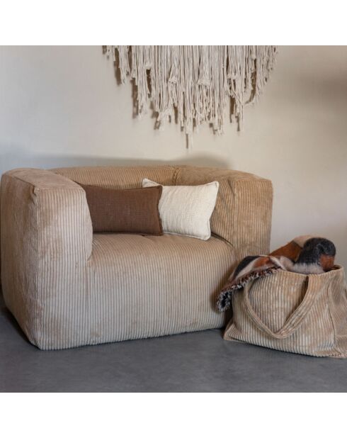 Beige corduroy draagtas - 35x45x17 cm