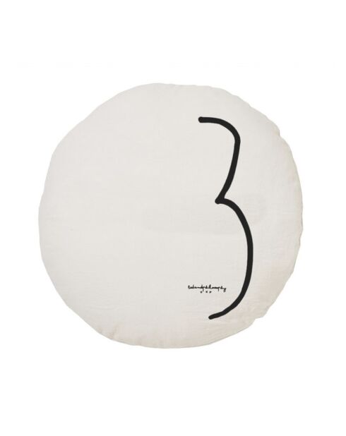 Rundes Leinenkissen mit Federn, Siebdruck, 63 cm