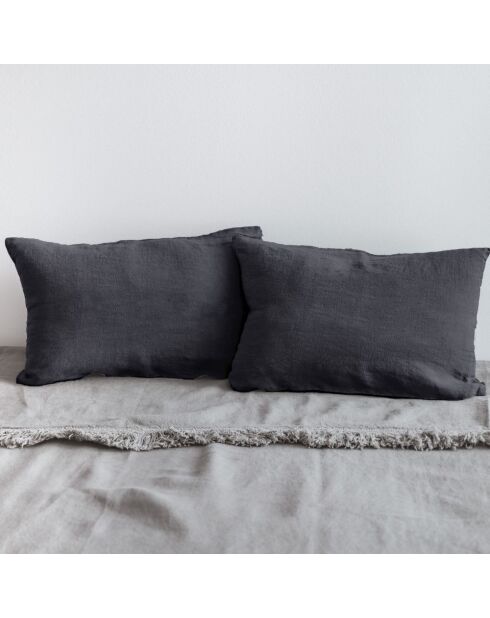 2 schwarze Leinenkissen - 25x40 x2 cm