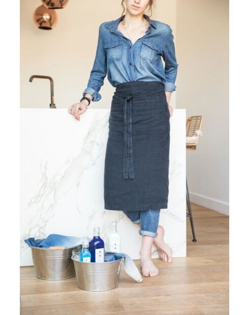 Delantal de cocina de lino lavado negro - 95x70 cm