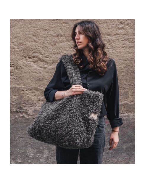 Bolso de piel sintética gris - 35x45x17 cm