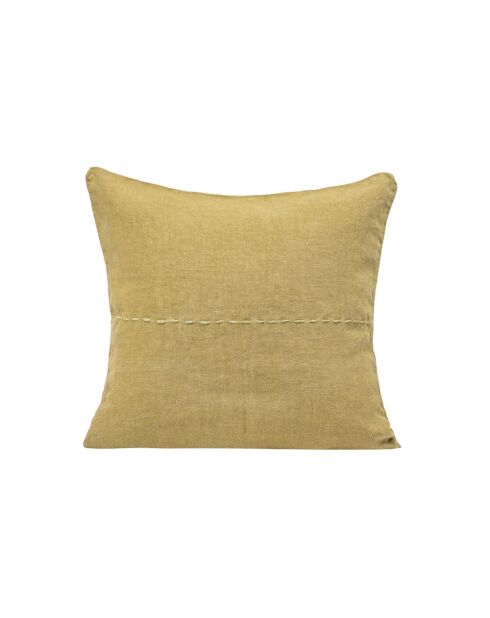 Linnen kussen met handgemaakt geel borduursel - 35x35 cm