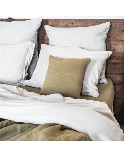 Linnen kussen met handgemaakt geel borduursel - 35x35 cm